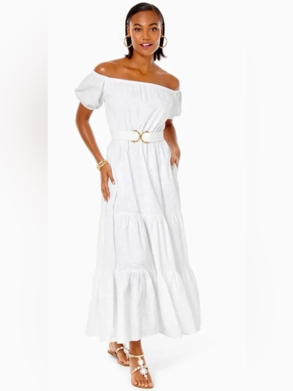 Lilly Pulitzer NWT Nessa Shoulder Maxi Dress White Jungle Cabana $348 Size XL - Picture 10 of 12